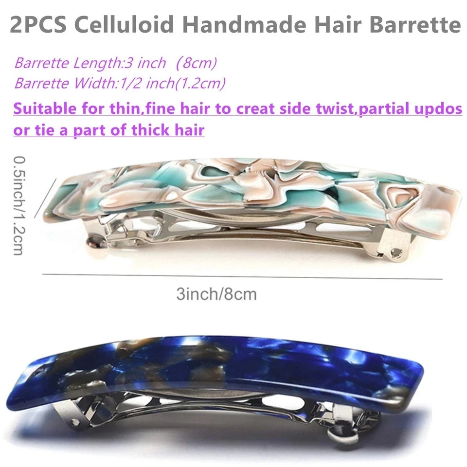 2PCS French Design Hair Barrette Tortoise Shell Celluloid Rectangle Hair Clips - Image 3 of 4
