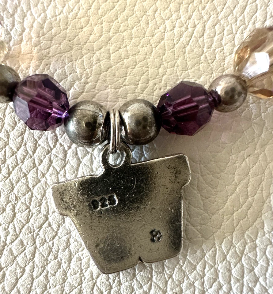 Pulsera Washington Huskies plata de ley 925 con dije cristales morados y dorados Foto 3 de 4