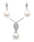 Sterling Silver White Pearl Pendant Earrings SET 18" Genuine Cultured Freshwater — photo 1
