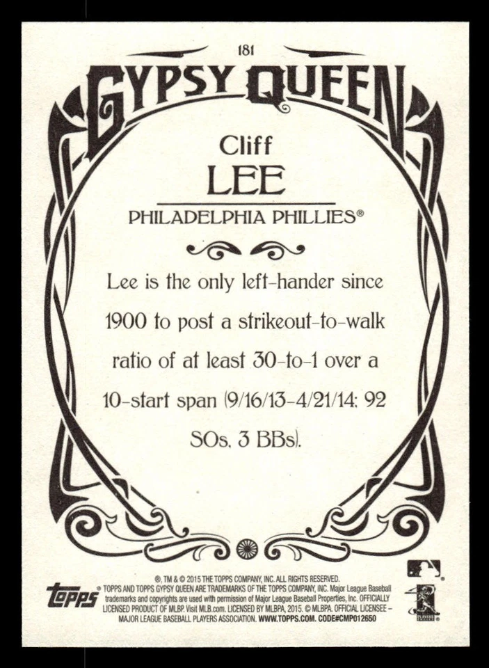 2015 Topps Gypsy Queen #181 Cliff Lee Card Philadelphia Phillies - Image 2 of 2