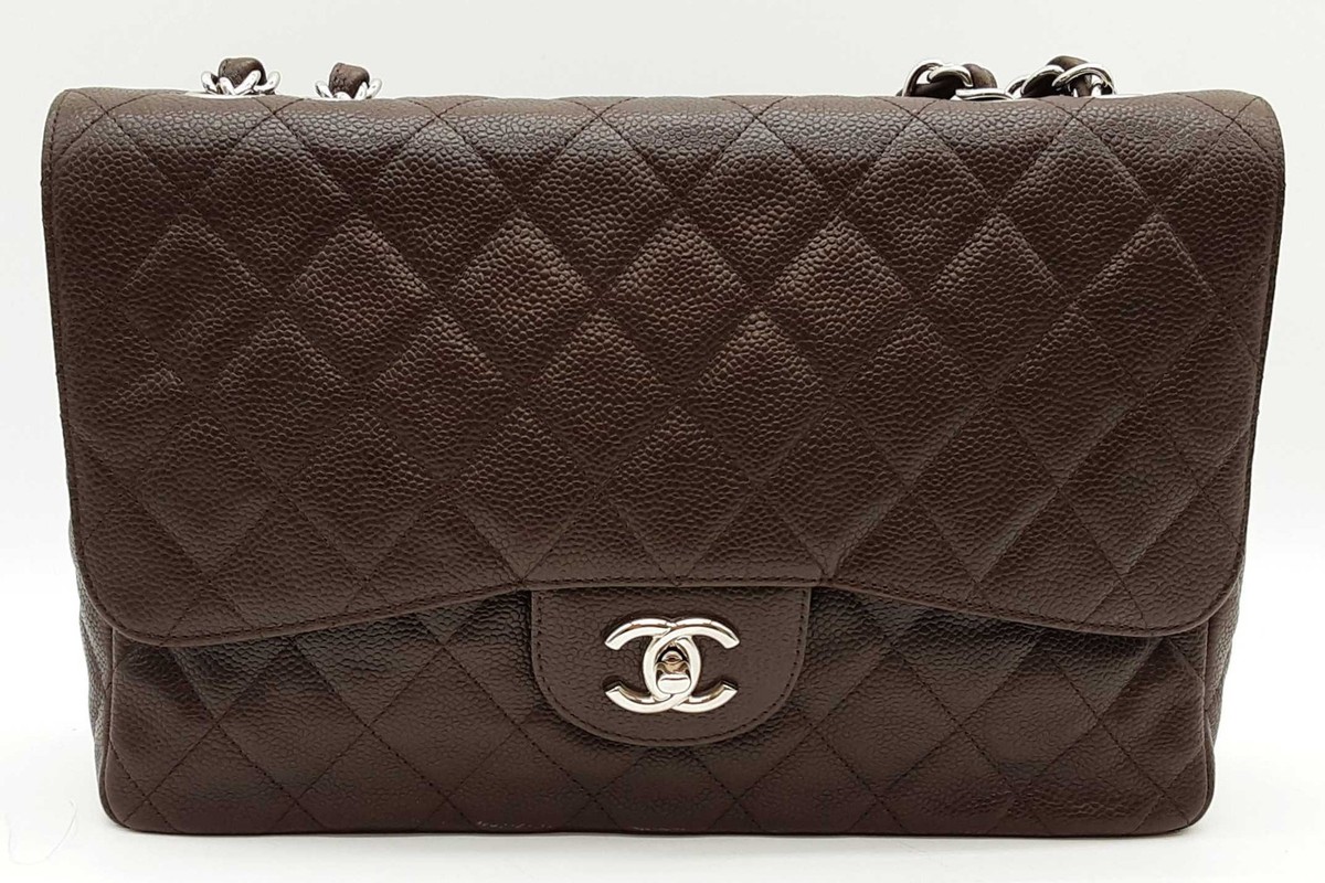 Chanel Quilted Caviar Chocolate Brown Leather Flap Shoulder Bag