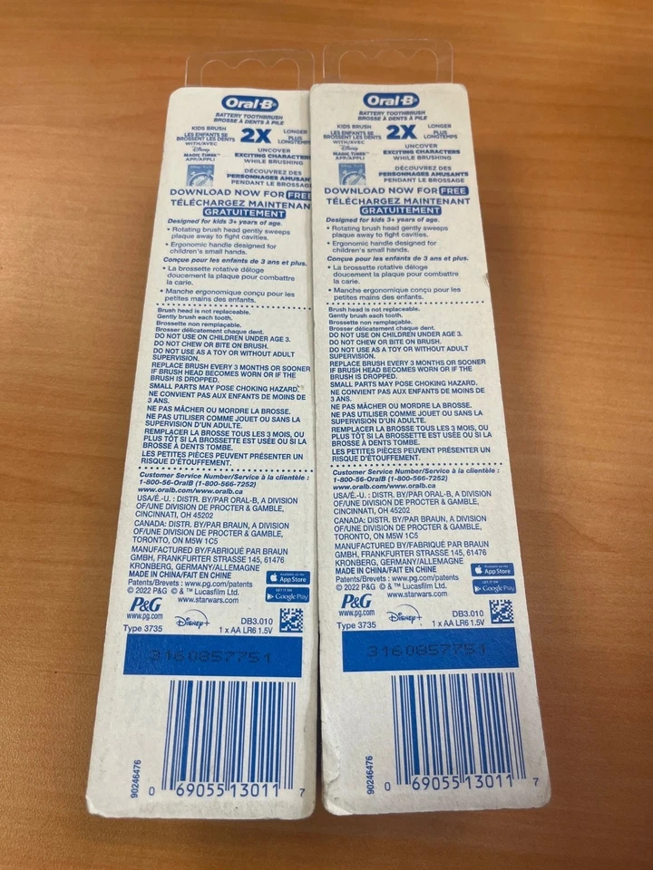 2 Pack Oral-B Kids Electric Toothbrush The Mandalorian Baby Yoda Star Wars Grogu - Image 2 of 2