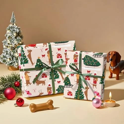 Rollo de papel de envolver Navidad para perros - Mini rollo - 17 Dachshund y árbol de Navidad Foto 4 de 4