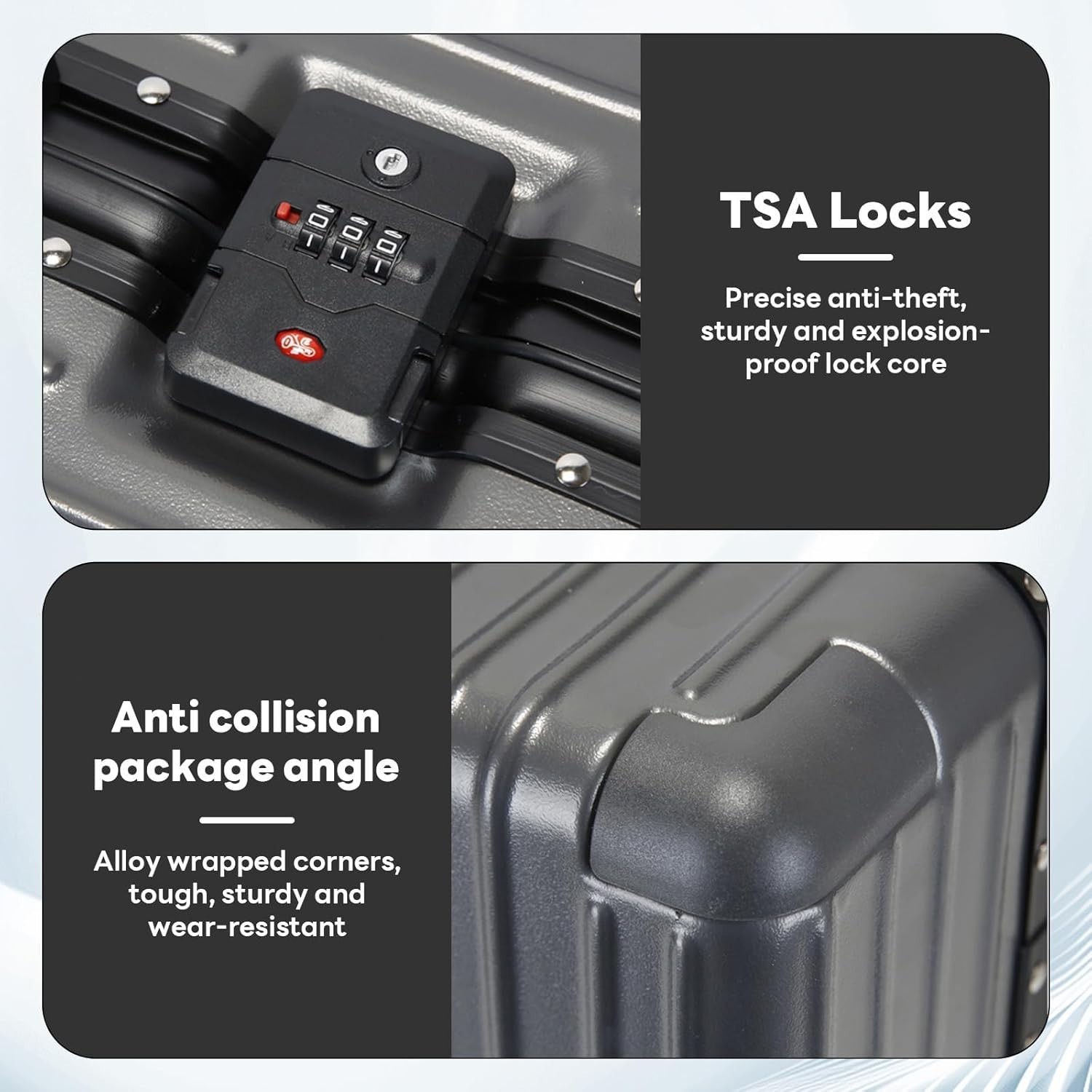 22" Aluminum Framed Suitcase Carry-On Luggage w/ TSA, USB Port, Cup&Phone Holder