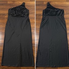 NEW BHLDN Women's Size 18 W Black Satin Dylan One Shoulder Side Slit Gown Dress