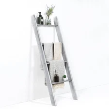 Costway 4-Tier Wooden Blanket Ladder Wall Leaning Ladder Shelf Stand Grey