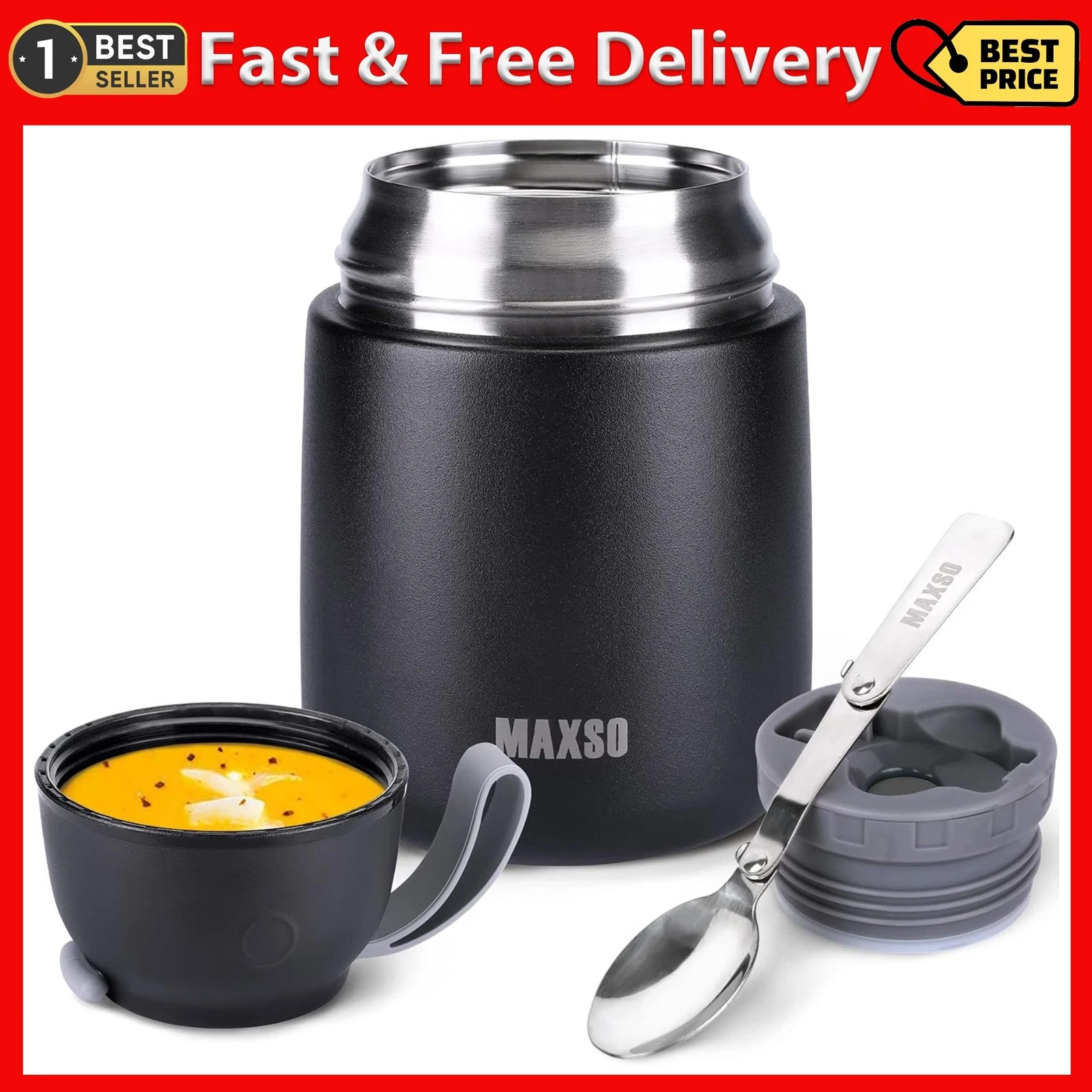 MAXSO Soup Thermo for Hot & Cold Food for Adults Kids, 17 oz Vacuum Insulated St