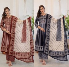 Women's Designer Cotton Kurti Pant Dupatta Set Indian Bollywood Ethnic Kurta Set
