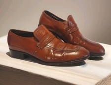 Vintage 70s Florsheim Medallion Mens Monk Strap Shoes 8.5C Brown Leather USA