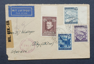 Flugpost Zensurbrief 1947 aus Traunkirchen nac Osby Schweden