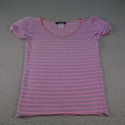 Krizia Maglia Shirt Womens Small Purple Striped Silk Puff Sleeve Italy Knit