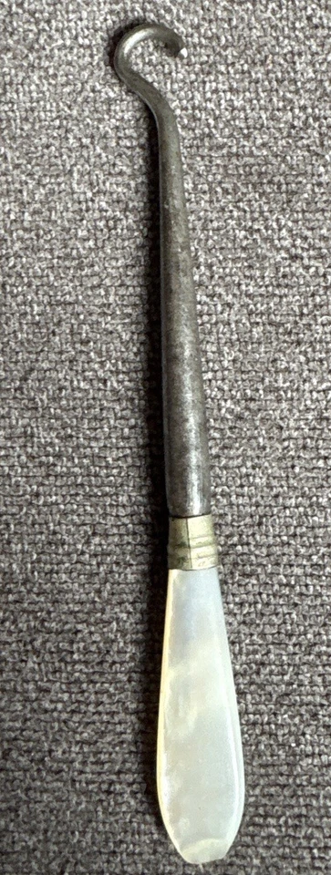 Antique Button Hook with Mother of Pearl Handle Victorian Era Shoe Fastener Tool - Image 4 of 4