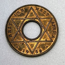 1954 British West Africa 1/10 Penny KM#32 Bronze Royal Mint Scarce AU RB