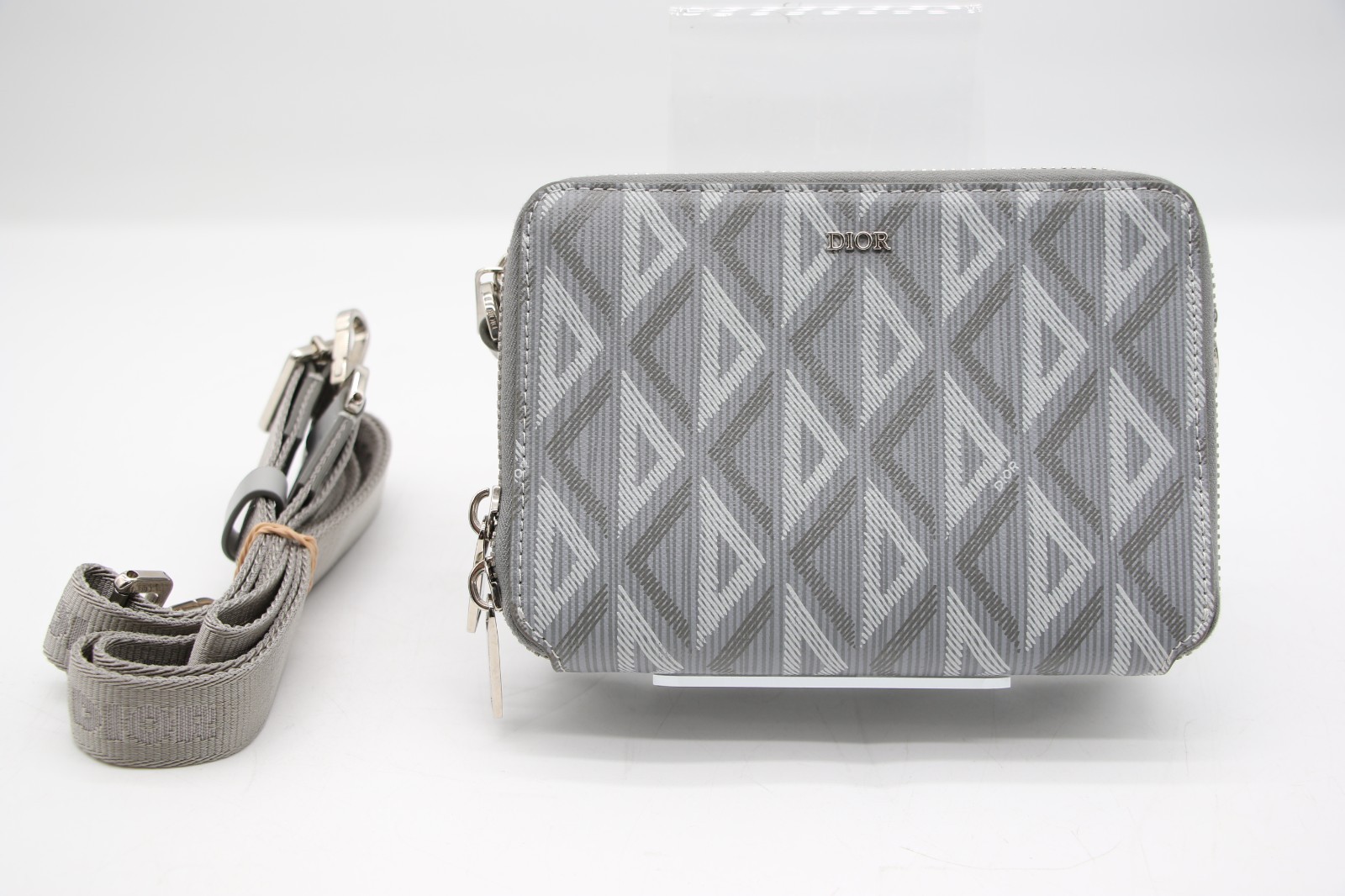 Christian Dior Coated Canvas Calfskin CD Diamond Zipped Coin Purse - Grey