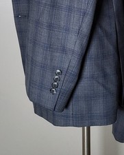 48R Jos A Bank Traveler Tailored Fit Blue Gray Blk Plaid Blazer Jacket SportCoat