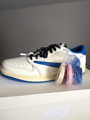 Jordan Fragment x Travis Scott Air Jordan 1 Low OG Sail/Black/Blue DM7866-104