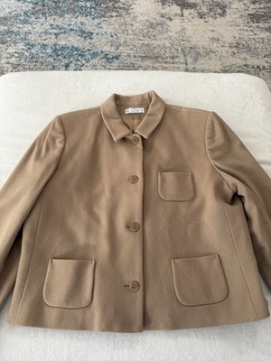 HARVE BENARD SPORT Camel  WOOL BLEND 10% Cashmere JACKET Pockets Sz 14 EB1