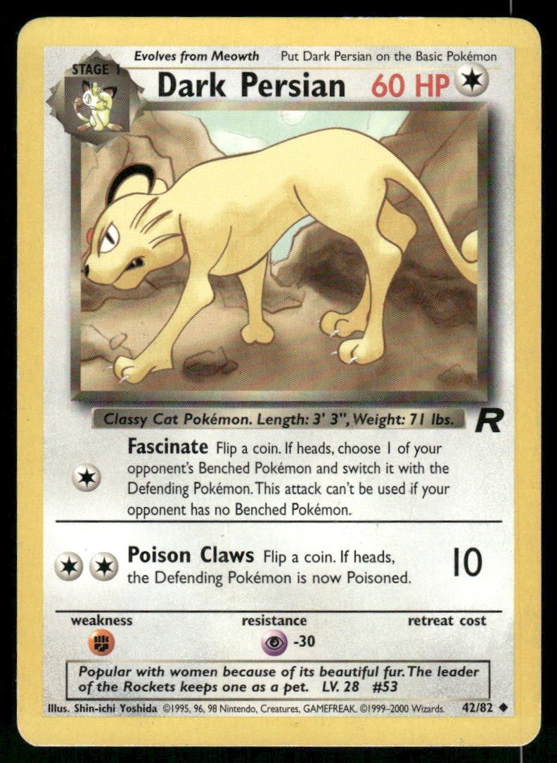 Dark Persian 42/82 Uncommon Unlimited Team Rocket NM