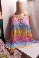 Justice Girls rainbow gradient textured crochet swim tank cover-up dress L12/14