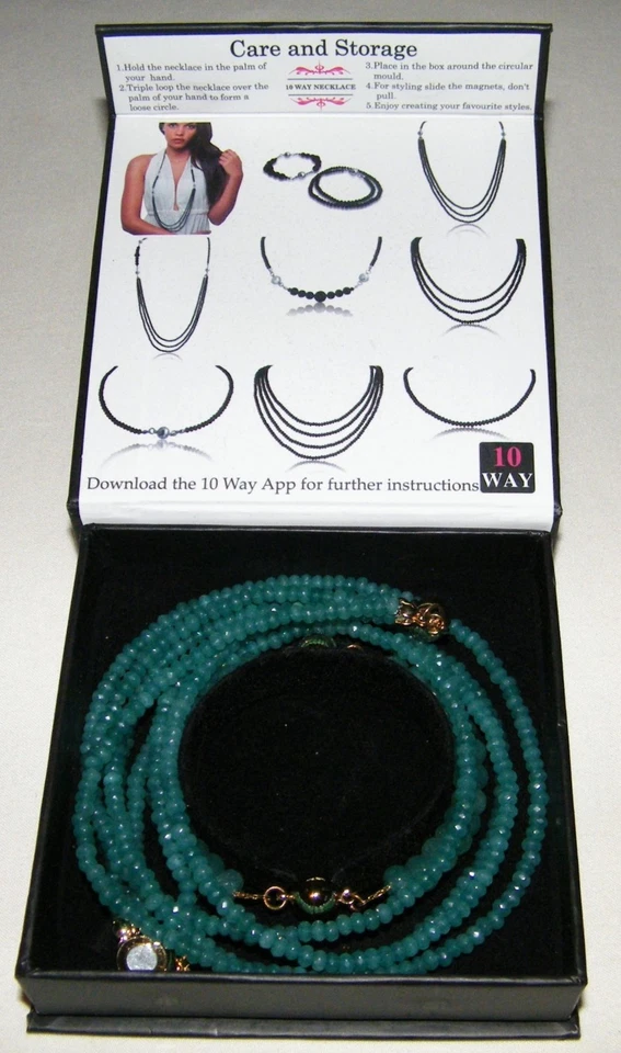 Pulsera "COLLAR DE 10 VÍAS" PIEDRA AMAZONITA AZUL-VERDE MARIA NICOLA ~ Caja Original Foto 3 de 4