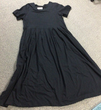 EUC Vermont Country Store Maxi Dress Black scalloped neck, pockets, Size Large