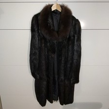 Cappotto in vera pelliccia Nutria / giacca in vera pelliccia lunga / marrone scuro / taglia 12-14