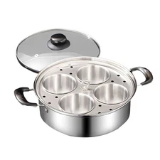 4-Cup Stainless Steel Egg Poacher Pan with Glass Lid Nonstick Egg Cups