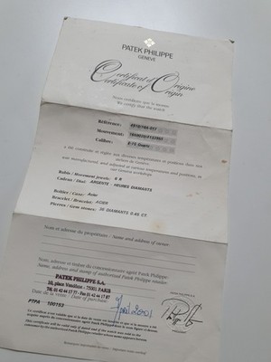 100% GENUINE VINTAGE PATEK PHILIPPE CERTIFICATE OF ORIGIN 