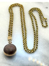 Victorian Necklace with Frosted Glass Sphere 23" Circa 1900 Quad/Rollo Chain