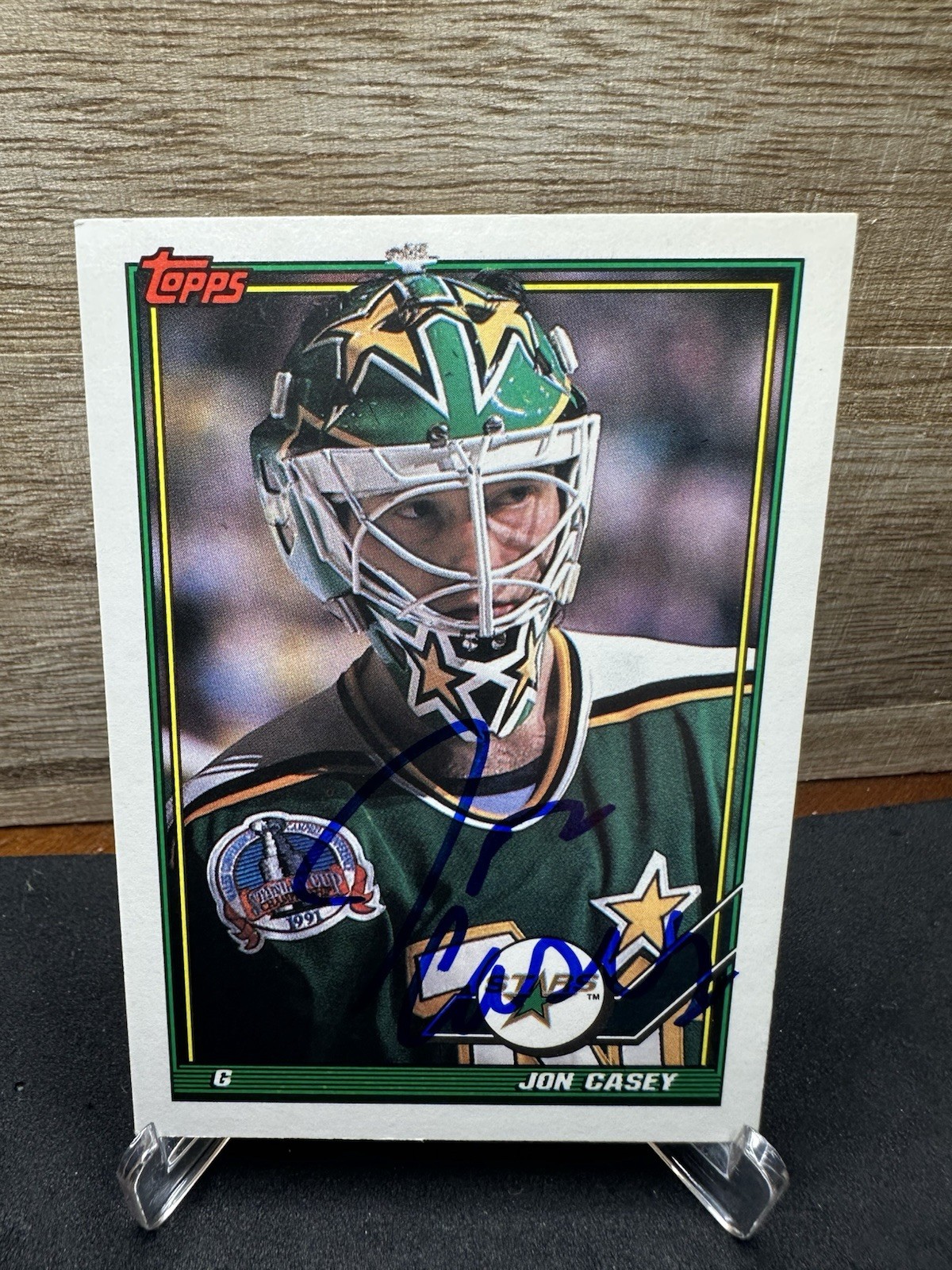 1991-92 Topps #237 Jon Casey Minnesota North Stars In-Person ON-CARD AUTO