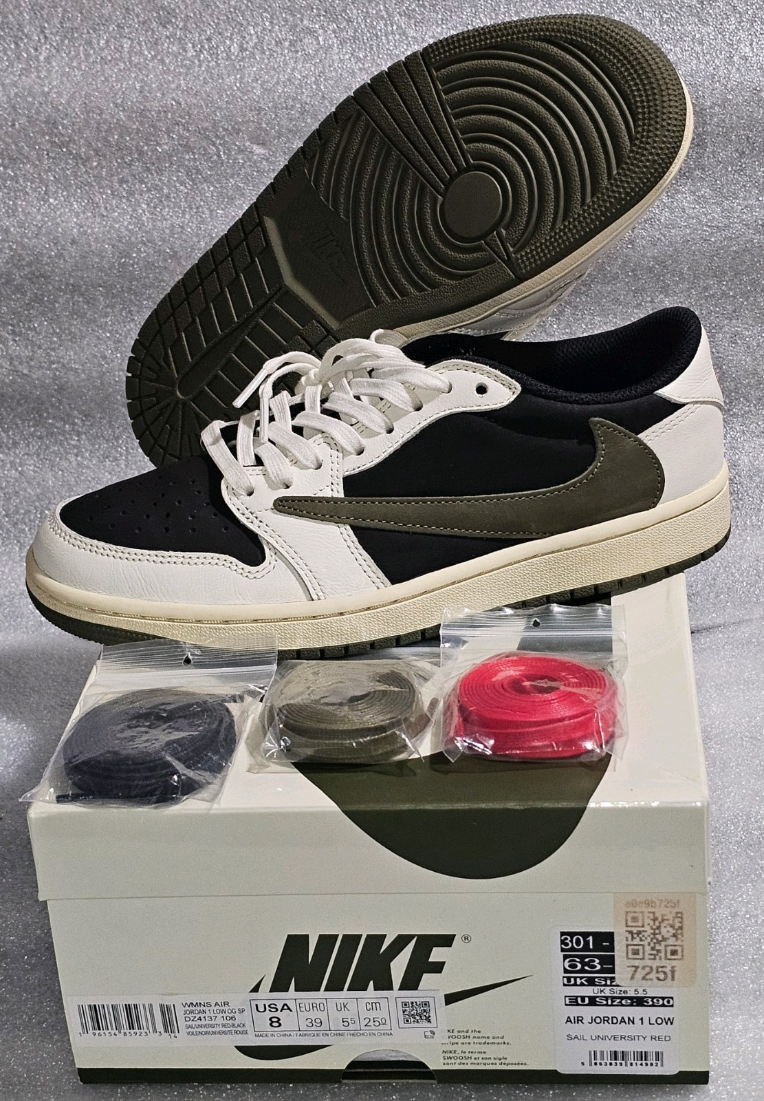 Jordan 1 OG SP Low Travis Scott Olive Sz 8 Women 6.5 Men Phantom Mocha Canary