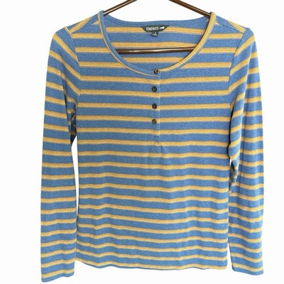 Toad & Co Piru L/S Henley Women's Blue Striped Hemp Small 