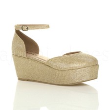 AJVANI MID WEDGE FLATFORM PLATFORM ANKLE STRAP COURT SHOES SIZE 5 38