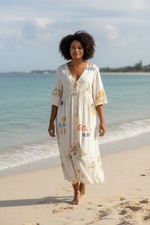 Unbranded Beige Multi-color Beach Print Maxi Dress M