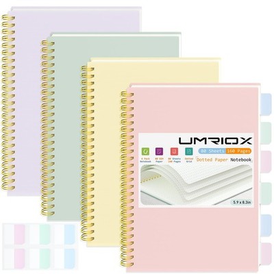 Umriox Small Spiral Notebook, 4 Pack A5 Dotted Spiral Notebook 5.9'' x 8.3'' Do...