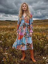 Spell & The Gypsy Cha Cha Patchwork Boho Midi Dress sz M