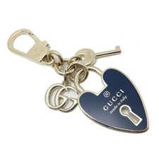 Gucci Gold/Navy Heart Padlock Cadena Key Bag Charm Key Ring Keychain M3