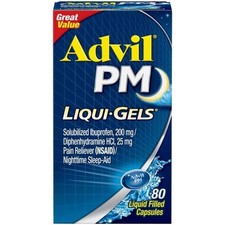 Advil PM Liqui Gels Pain Reliever 80 Liquid Filled Capsules NIB