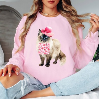 Stoffpuppe Katze mit rosa Mütze Damen Sweatshirt Valentinstag Katzen Geschenk für sie