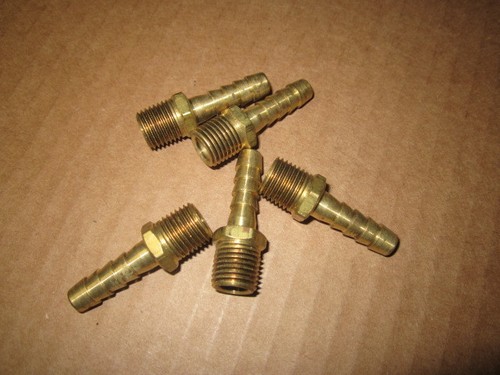 FIVE Brass 1/4" NPT X 5/16" BARB HOSE NIPPLE FITTINGS OIL AIR GAS