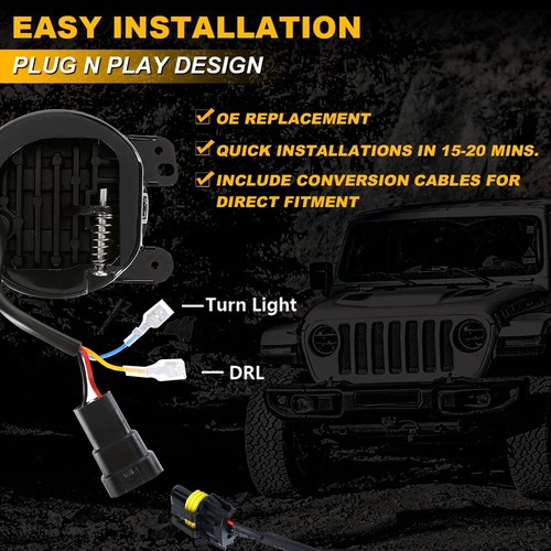 Faro LED 7" 96W + combo de luz antiniebla DRL para Jeep Wrangler JK 07-18 - Imagen 9 de 12