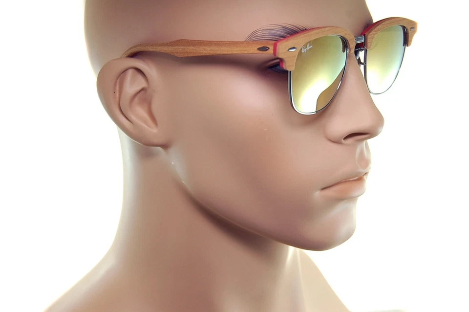 Очки солнцезащитные RayBan CLUBMASTER WOOD 3016M 12197O 51 мм коричневые оранжевые красные розовые зеркальные - Изображение 4 из 4