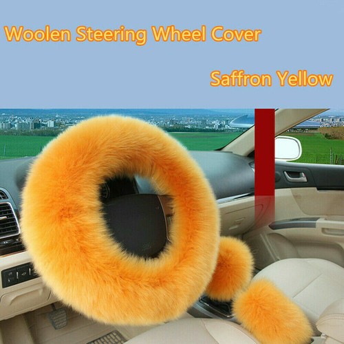 3Pcs Universal Car Plush Fuzzy Steering Wheel Cover Wool Fur Knob Shifter Brake - Foto 4 di 27