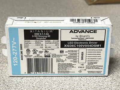 NEW Advance XI036C100V054DSM1 LED Driver 36 Watt 120-277 Volt Dimmable