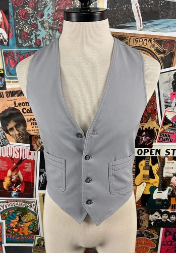 Vtg Mens 70s Gray Airbrush Eye of Providence Folk Art Lee Waistcoat Vest Hippie - Picture 2 of 8