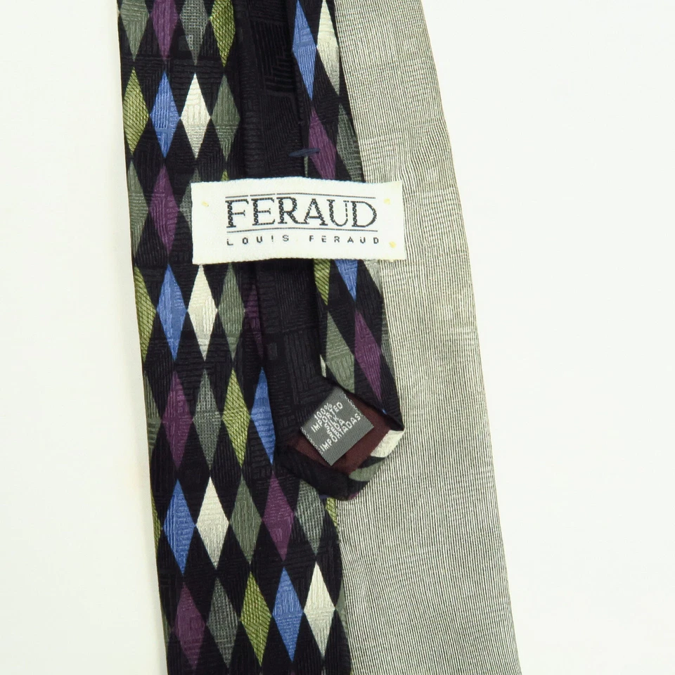 Louis Feraud 男式五颜六色的钻石 Argyle 色块图案 58"x3.75" 进口  — 第 3/4 张图片