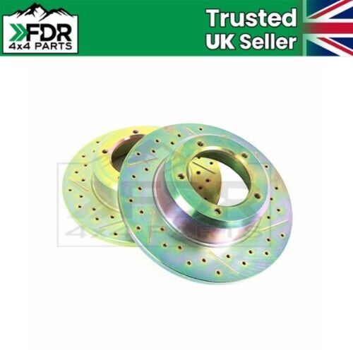 Front Solid Brake Discs Crossed-Drilled (Pair) For Land Rover Defender 90 110 - Picture 1 of 8