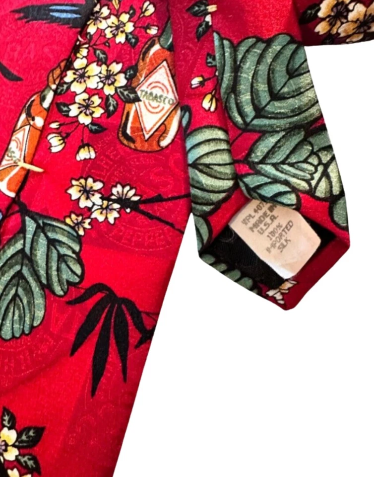 Tabasco Sauce Novelty Tie Red Graphic  100% Silk Made In USA 56" Long 4" Wide - Image 2 of 3