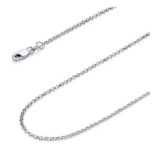 Wellingsale 14k White Gold Solid 1.6mm Classic Rolo Chain Necklace