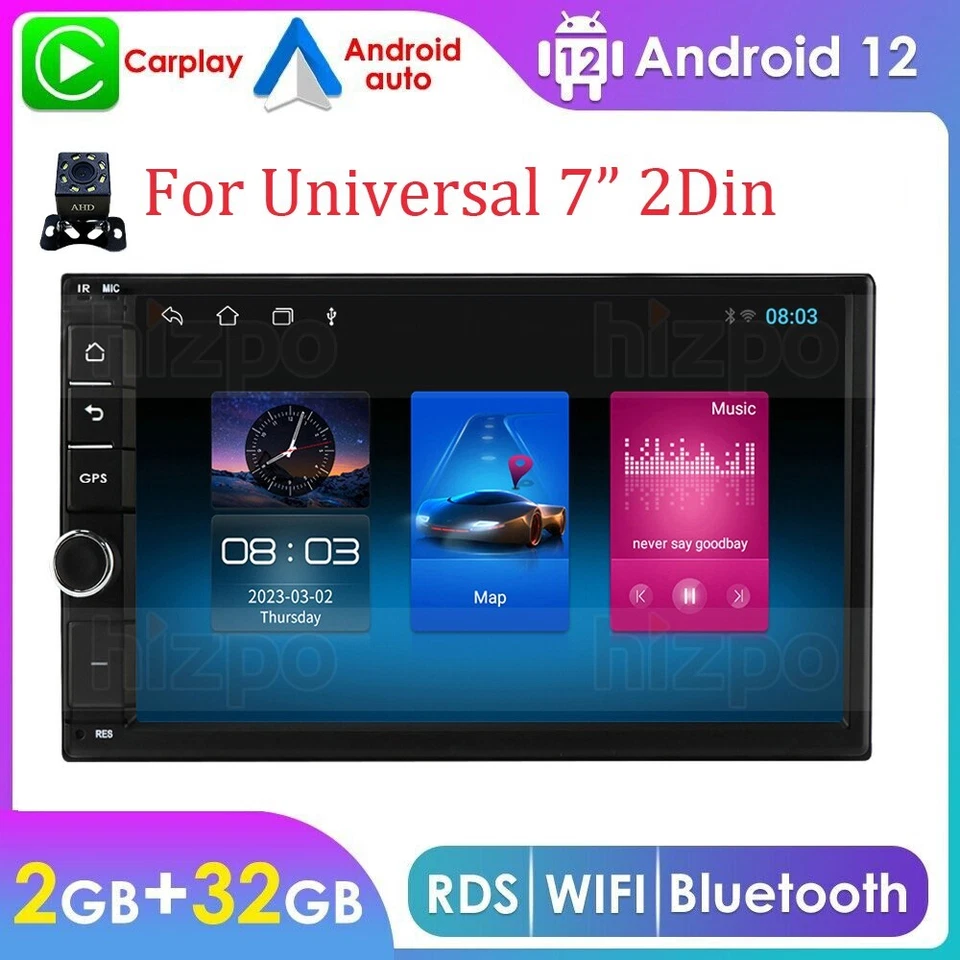 Double 2DIN 7'' Android 12 Touch Car Stereo Radio GPS Wifi Carplay 2+32G DVR OBD - Image 3 of 4